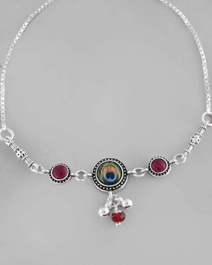 VOJ Pack of 2 Silver Plated Peacock Anklets | Grocsy