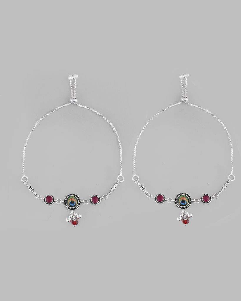 VOJ Pack of 2 Silver Plated Peacock Anklets | Grocsy