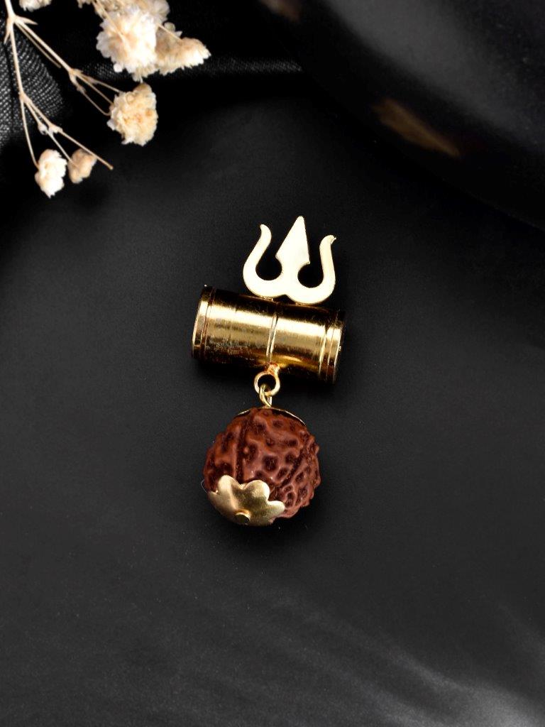 VOJ Gold-Polished Brown Rudraksh Beaded Spiritual Pendant | Grocsy
