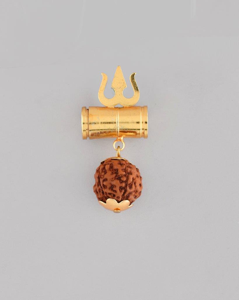 VOJ Gold-Polished Brown Rudraksh Beaded Spiritual Pendant | Grocsy