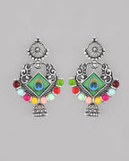 VOJ Silver Plated Peacock Contemporay Jhumka Earrings