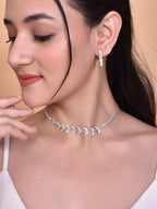 VOJ Silver Plated AD-Studded Necklace & Earrings Set | Grocsy