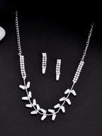 VOJ Silver Plated AD-Studded Necklace & Earrings Set | Grocsy