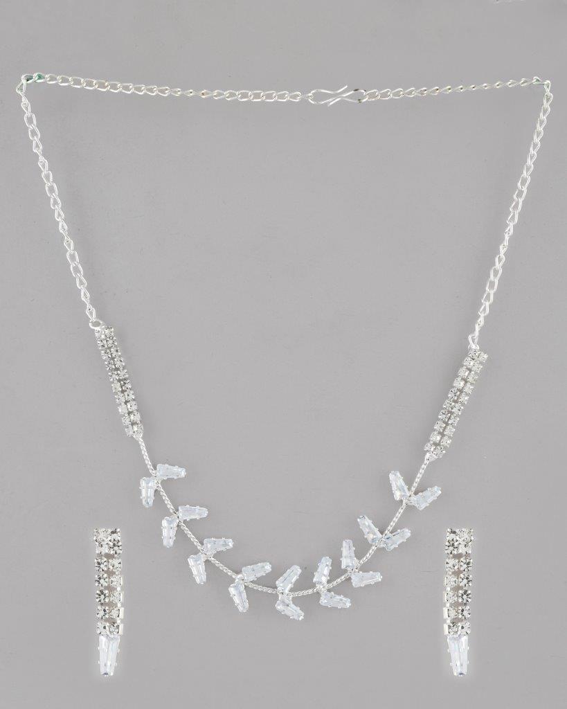 VOJ Silver Plated AD-Studded Necklace & Earrings Set | Grocsy