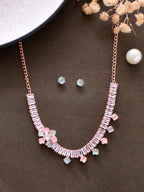 VOJ Rose Gold-Polished AD-Studded Necklace & Earrings | Grocsy