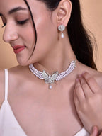 VOJ Gold-Polished Kundan Studsed And Beaded Choker Necklace and Earring Set | Grocsy