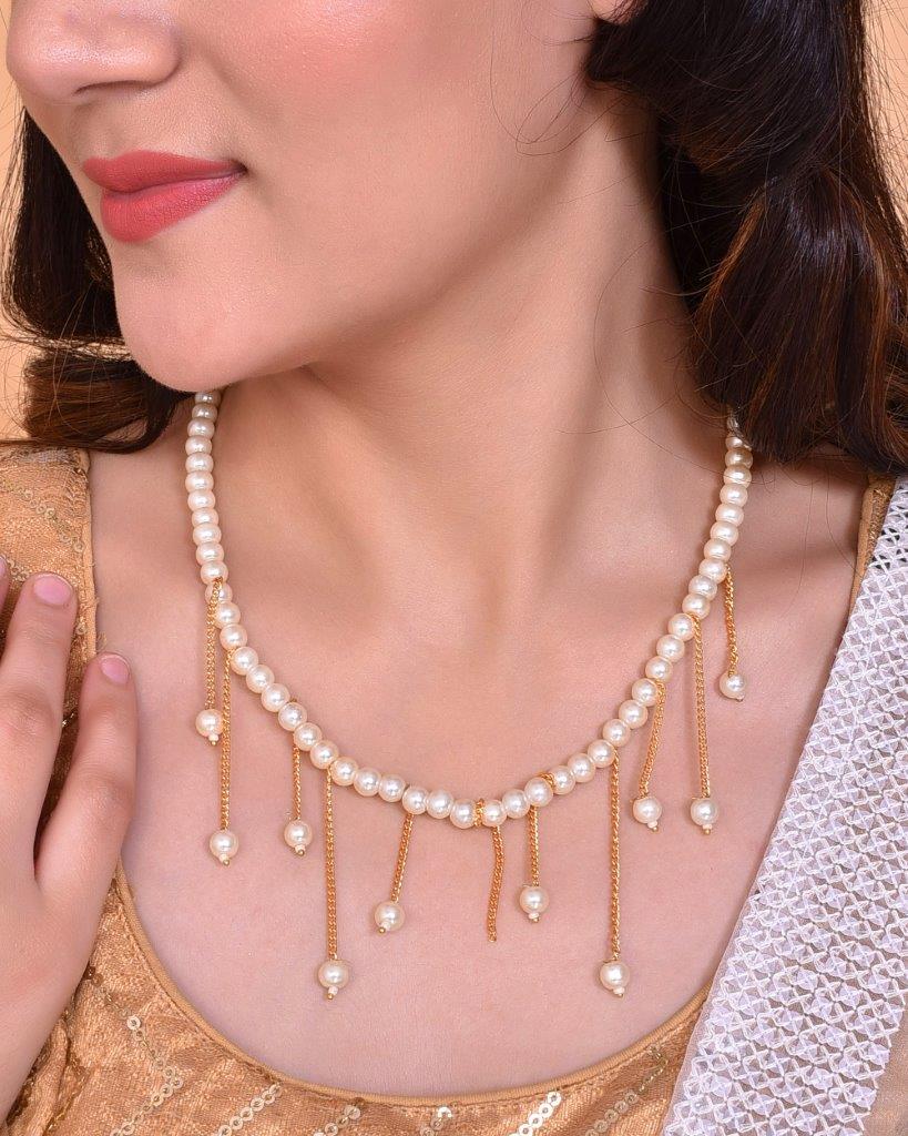 VOJ Gold-Polished Pearl Beads Necklace | Grocsy