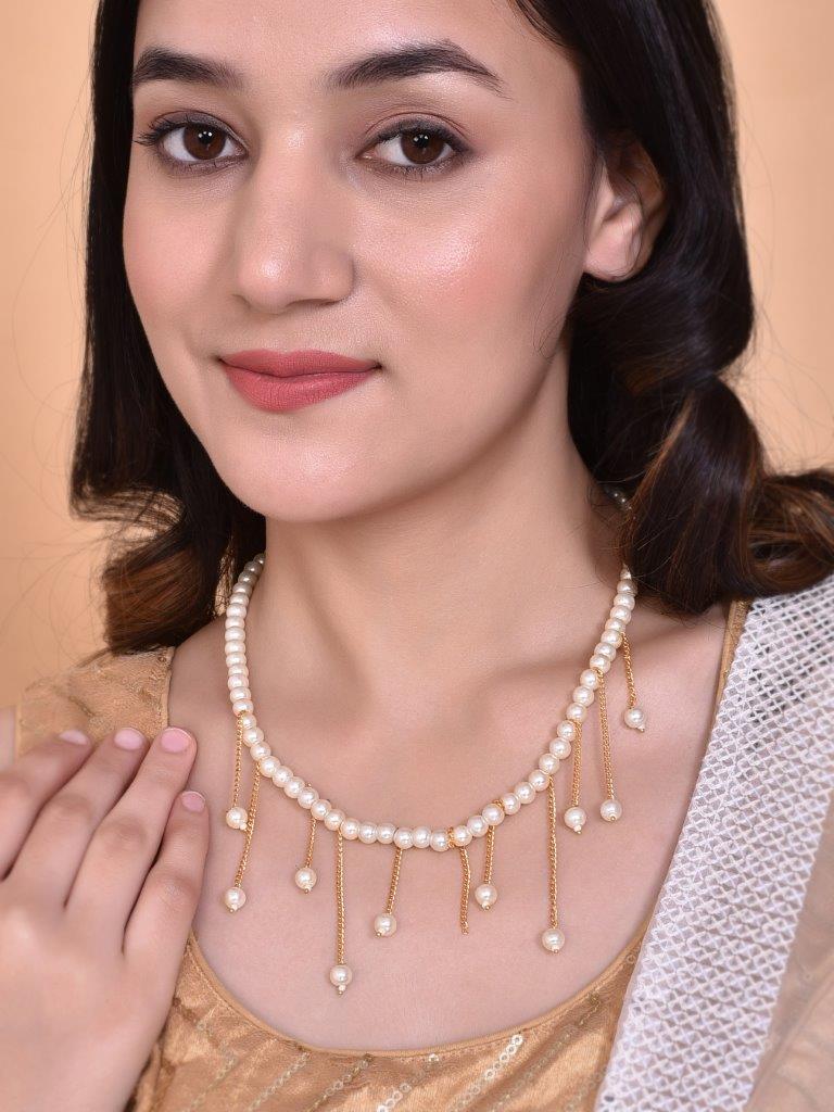 VOJ Gold-Polished Pearl Beads Necklace | Grocsy