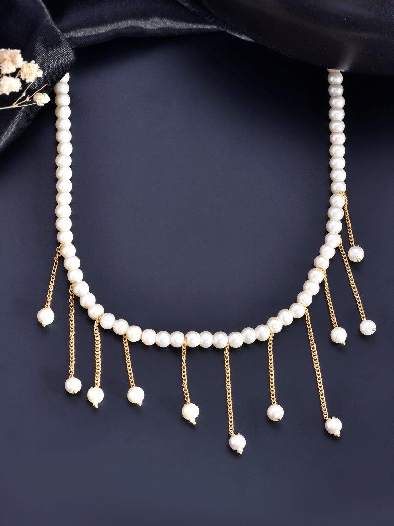 VOJ Gold-Polished Pearl Beads Necklace | Grocsy