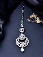 VOJ Silver Plated White AD-Studded Handcrafted Maang Tikka | Grocsy