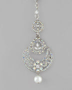 VOJ Silver Plated White AD-Studded Handcrafted Maang Tikka | Grocsy