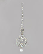VOJ Silver Plated White AD-Studded Handcrafted Maang Tikka | Grocsy