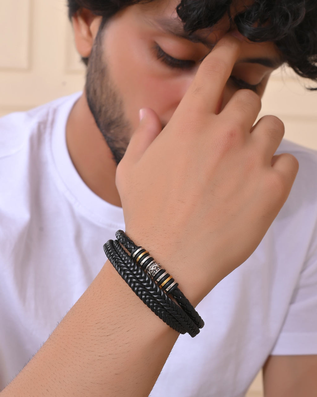 VOJ Men Leather Multistrand Bracelet | Grocsy