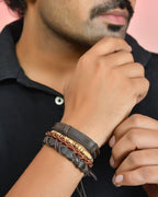 VOJ Men Set of 4 Brown Leather Wrap around Bracelet