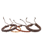 VOJ Men Set of 4 Brown Leather Wrap around Bracelet