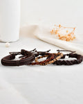 VOJ Men Set of 4 Brown Leather Wrap around Bracelet