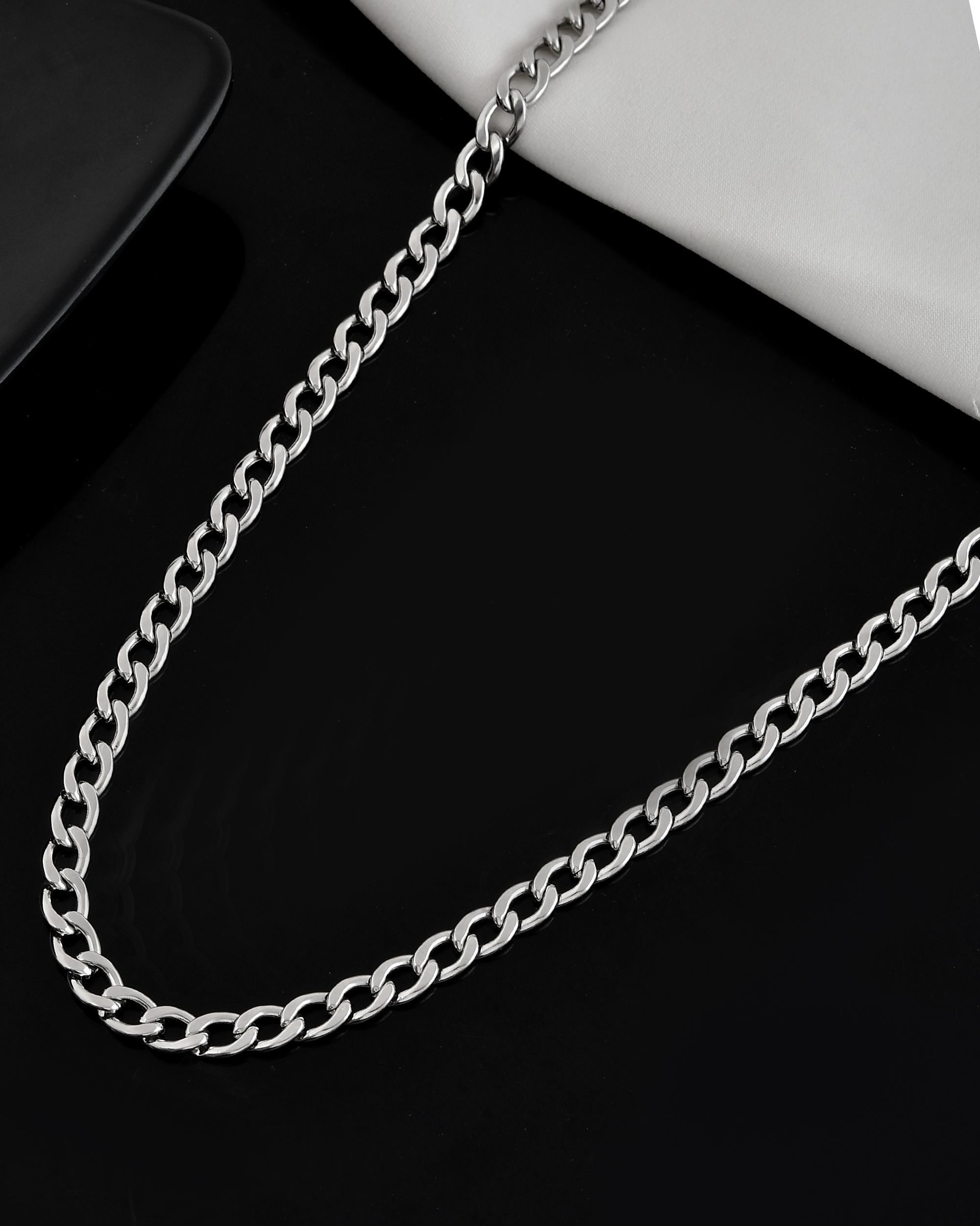VOJ Silver Plated Stainless Steel Thick Linked Chain For Men | Grocsy