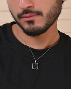 VOJ Men's Stainless Steel Silver Plated Chain With Square Shaped Pendant | Grocsy