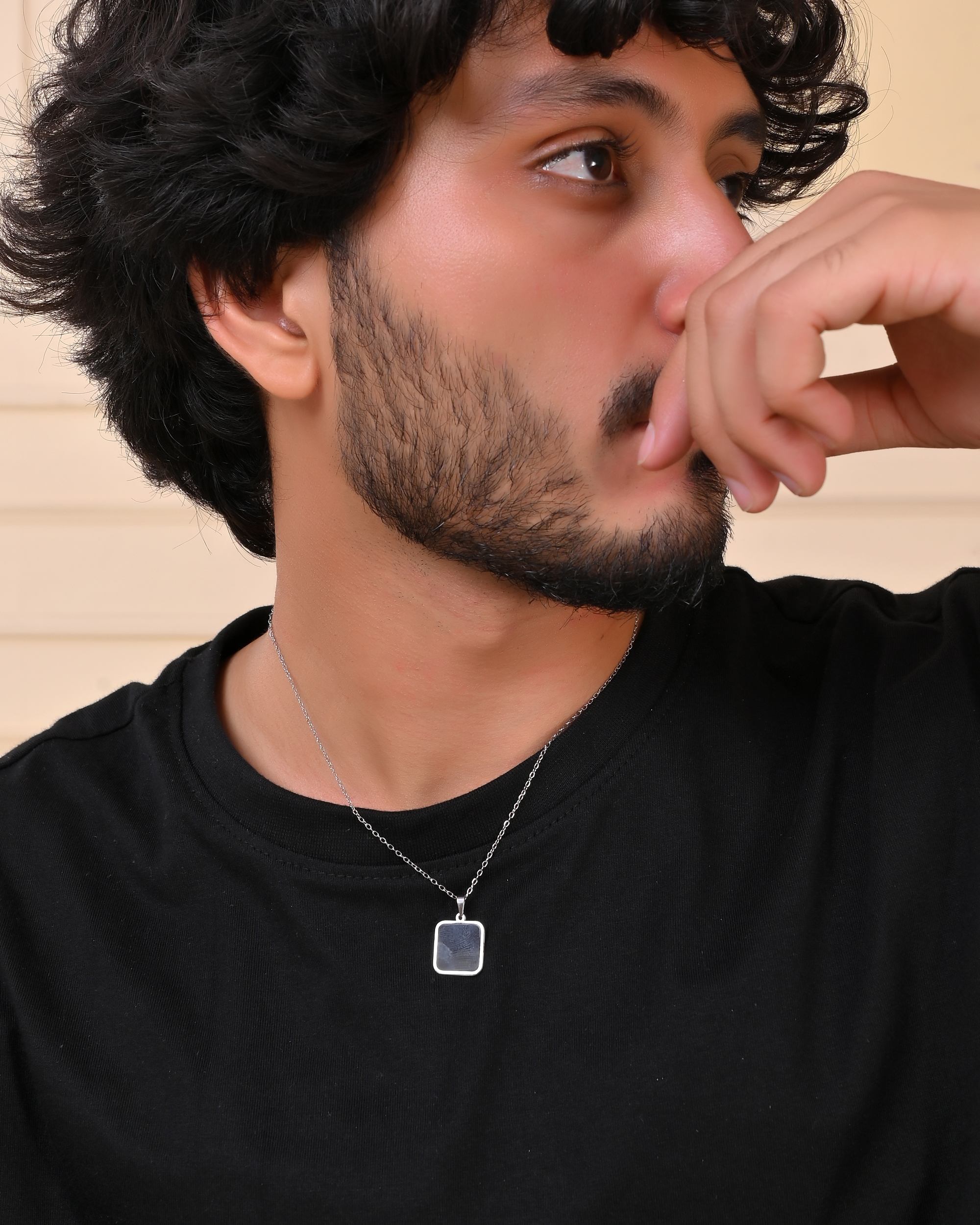 VOJ Men's Stainless Steel Silver Plated Chain With Square Shaped Pendant | Grocsy