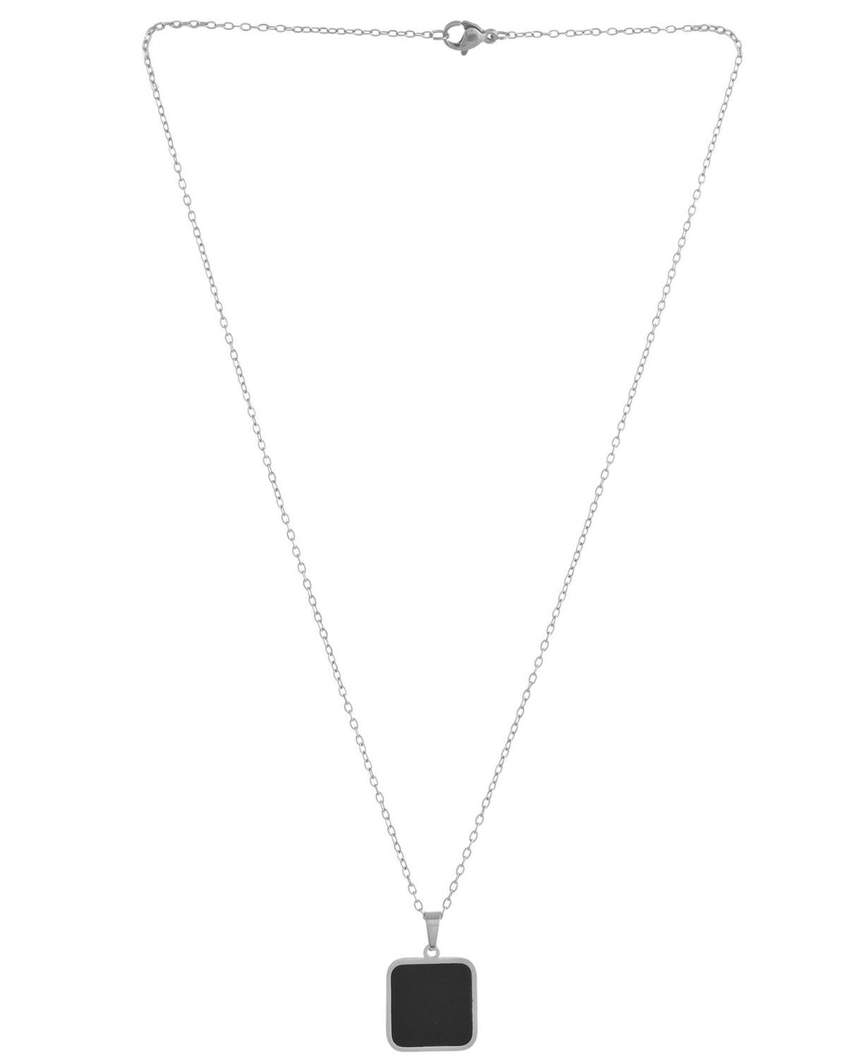 VOJ Men's Stainless Steel Silver Plated Chain With Square Shaped Pendant | Grocsy