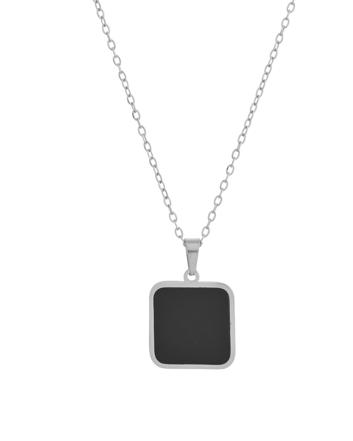 VOJ Men's Stainless Steel Silver Plated Chain With Square Shaped Pendant | Grocsy