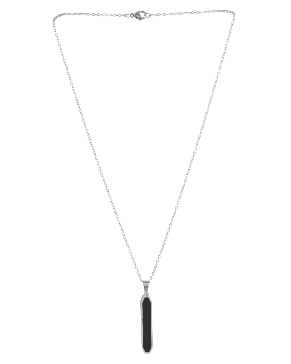 VOJ Men's Stainless Steel Silver Plated Chain With Geometrical Shaped Pendant | Grocsy