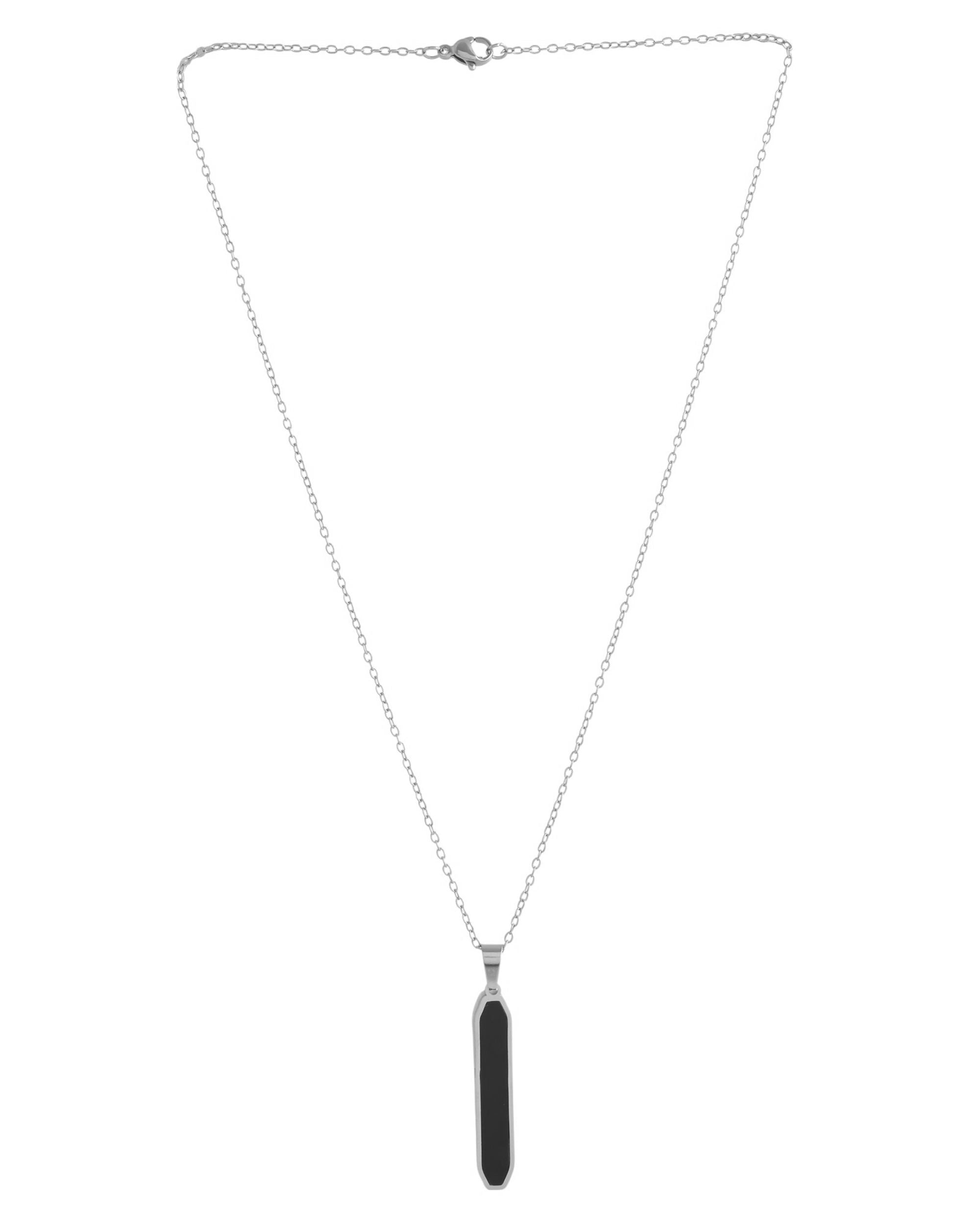 VOJ Men's Stainless Steel Silver Plated Chain With Geometrical Shaped Pendant | Grocsy