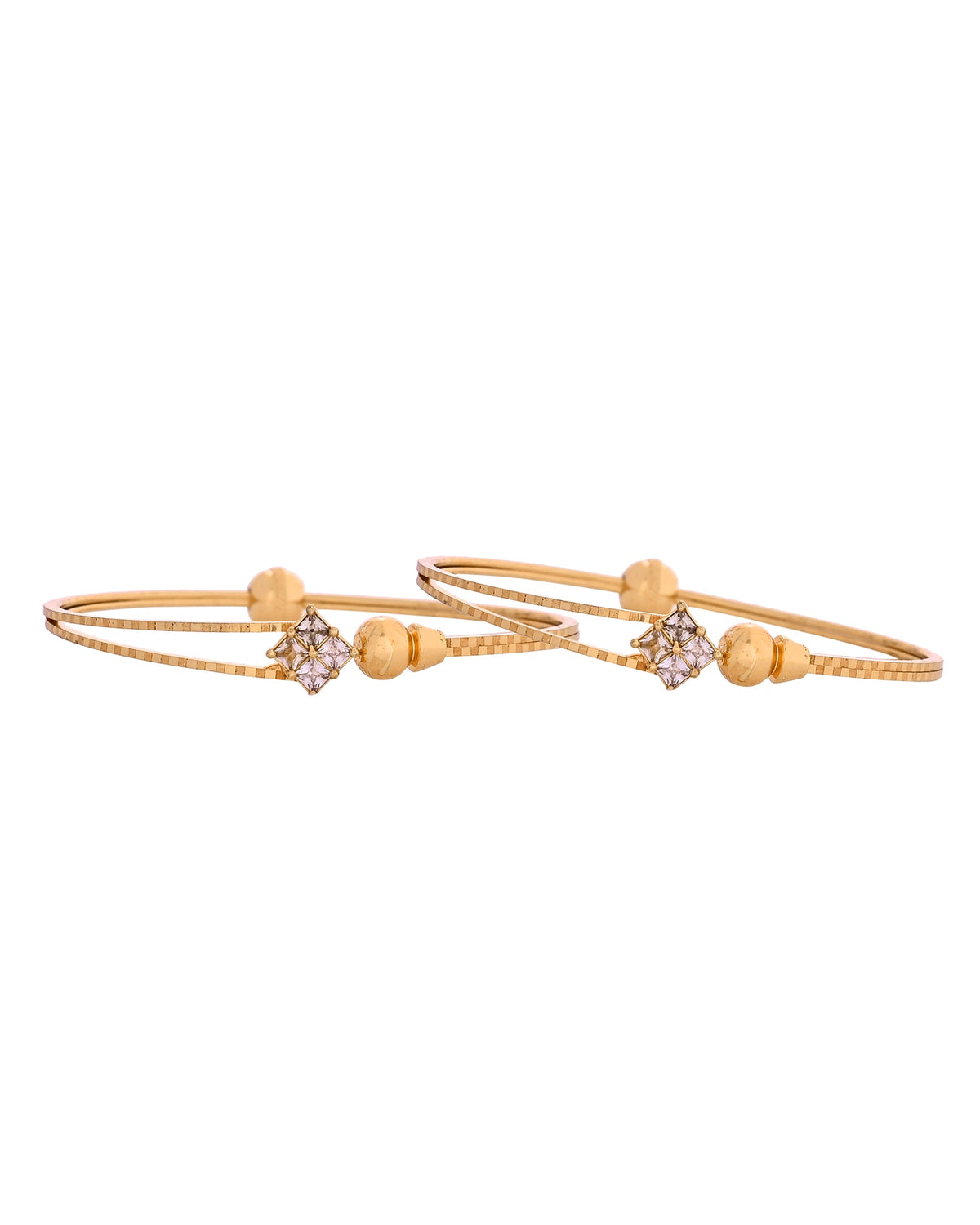 VOJ Set Of 2 Gold Polished Stone Studded Squares Shaped Bangles | Grocsy
