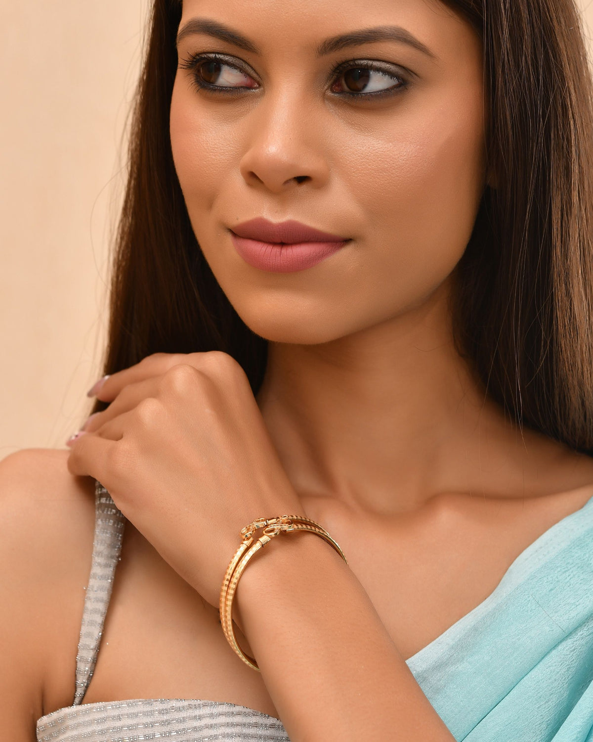 VOJ Set Of 2 Gold Polished AD Studded Infinite Shaped Bangles | Grocsy
