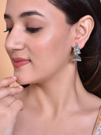 VOJ Kanha Studded Oxidised Silver Plated Contemporary Jhumka | Grocsy