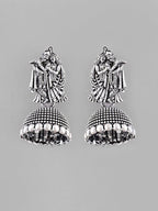 VOJ Kanha Studded Oxidised Silver Plated Contemporary Jhumka | Grocsy