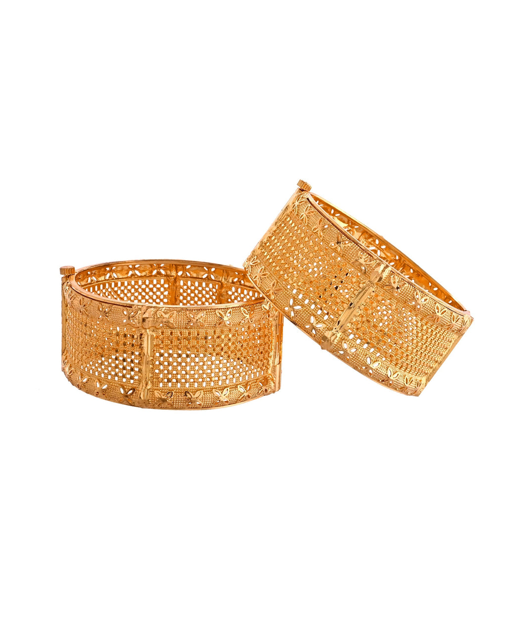 VOJ Set Of 2 Gold Polished Hand Crafted Bangles | Grocsy