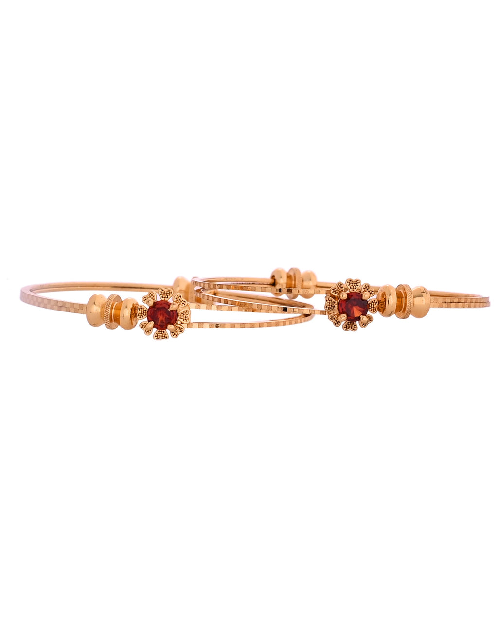 VOJ Set Of 2 Gold Polished Red Stone-Studded Bangles | Grocsy