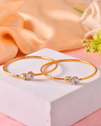VOJ Set Of 2 Gold Polished Stone-Studded Bangles | Grocsy