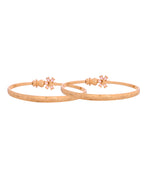 VOJ Set Of 2 Gold Polished Pink Stone Studded Floral Shaped Bangles | Grocsy