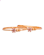 VOJ Set Of 2 Gold Polished Pink Stone Studded Floral Shaped Bangles | Grocsy