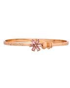 VOJ Set Of 2 Gold Polished Pink Stone Studded Floral Shaped Bangles | Grocsy