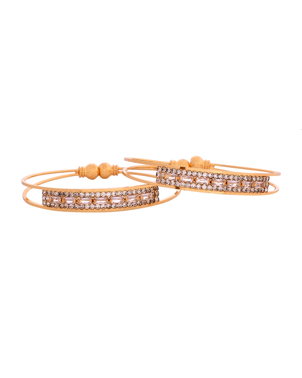 VOJ Set Of 2 Gold Polished Stone Studded Bangles | Grocsy