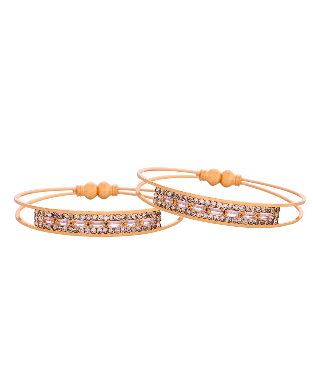 VOJ Set Of 2 Gold Polished Stone Studded Bangles | Grocsy