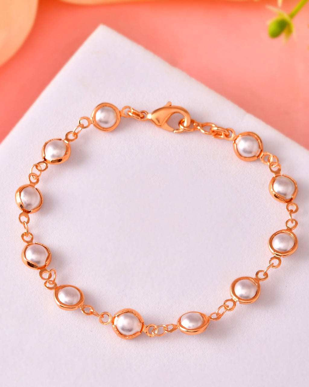 VOJ Rose Gold Polished Pearl Studded Bracelet | Grocsy