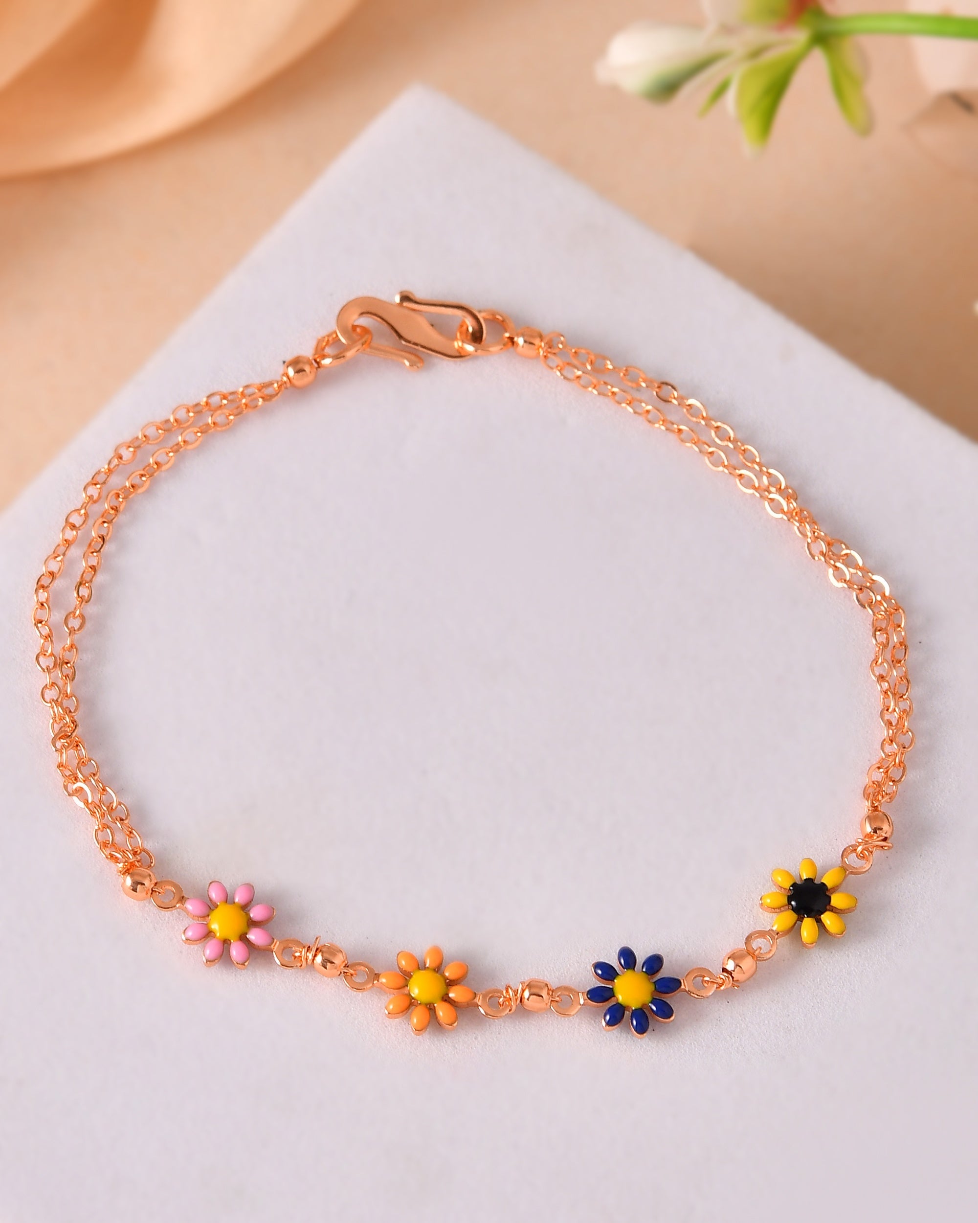 VOJ Rose Gold Polished Floral Shaped Bracelet | Grocsy
