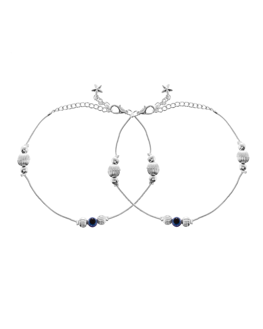 VOJ Set of 2 Silver Plated Handcrafted Evil Eye Anklet | Grocsy