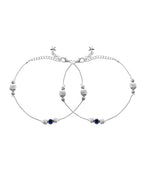 VOJ Set of 2 Silver Plated Handcrafted Evil Eye Anklet | Grocsy