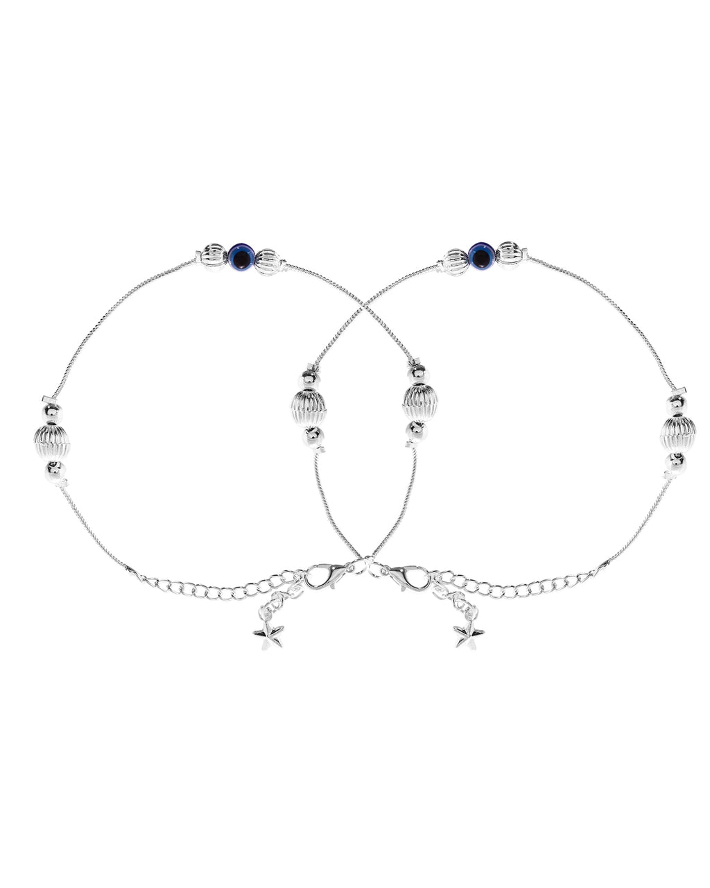 VOJ Set of 2 Silver Plated Handcrafted Evil Eye Anklet | Grocsy