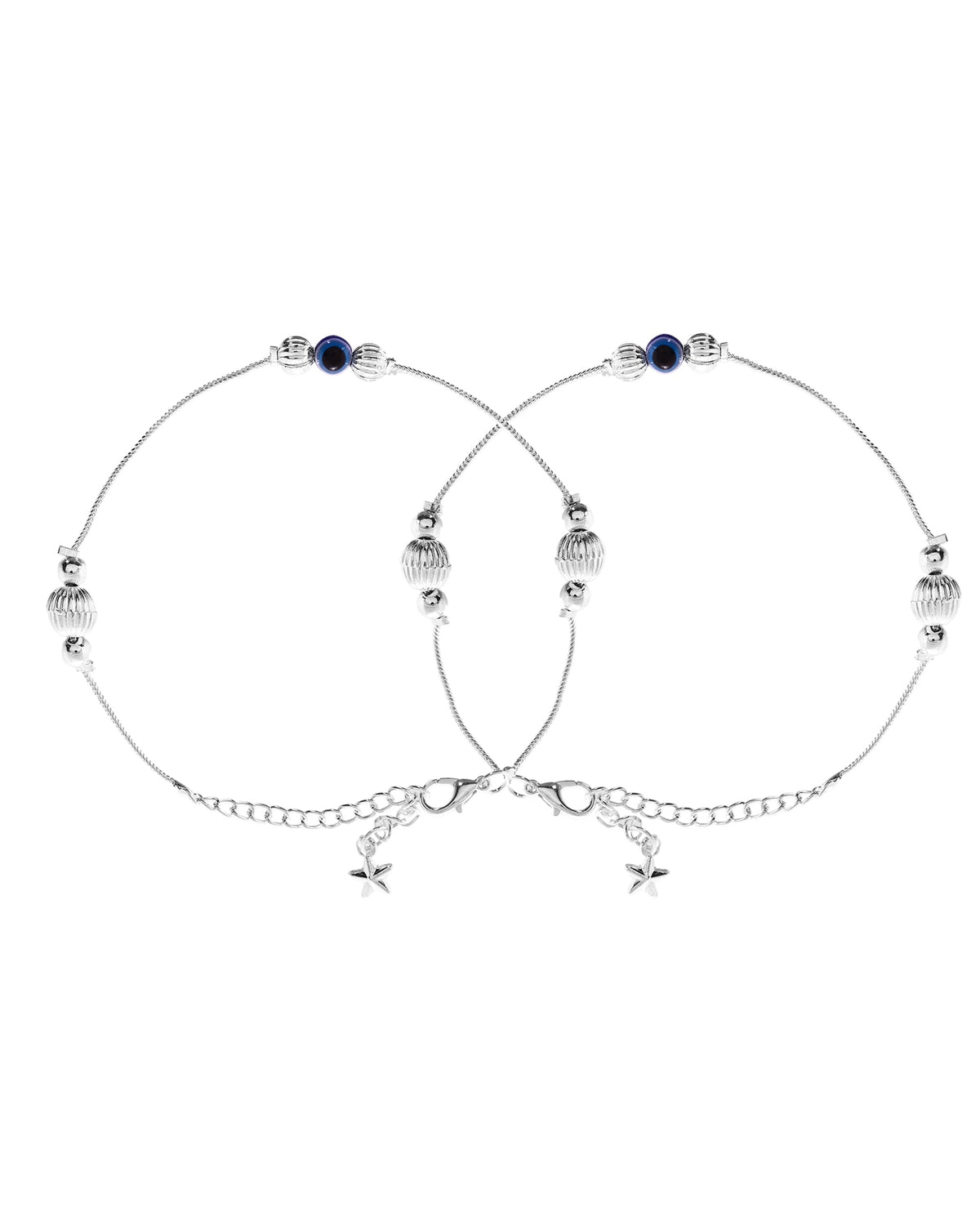VOJ Set of 2 Silver Plated Handcrafted Evil Eye Anklet | Grocsy