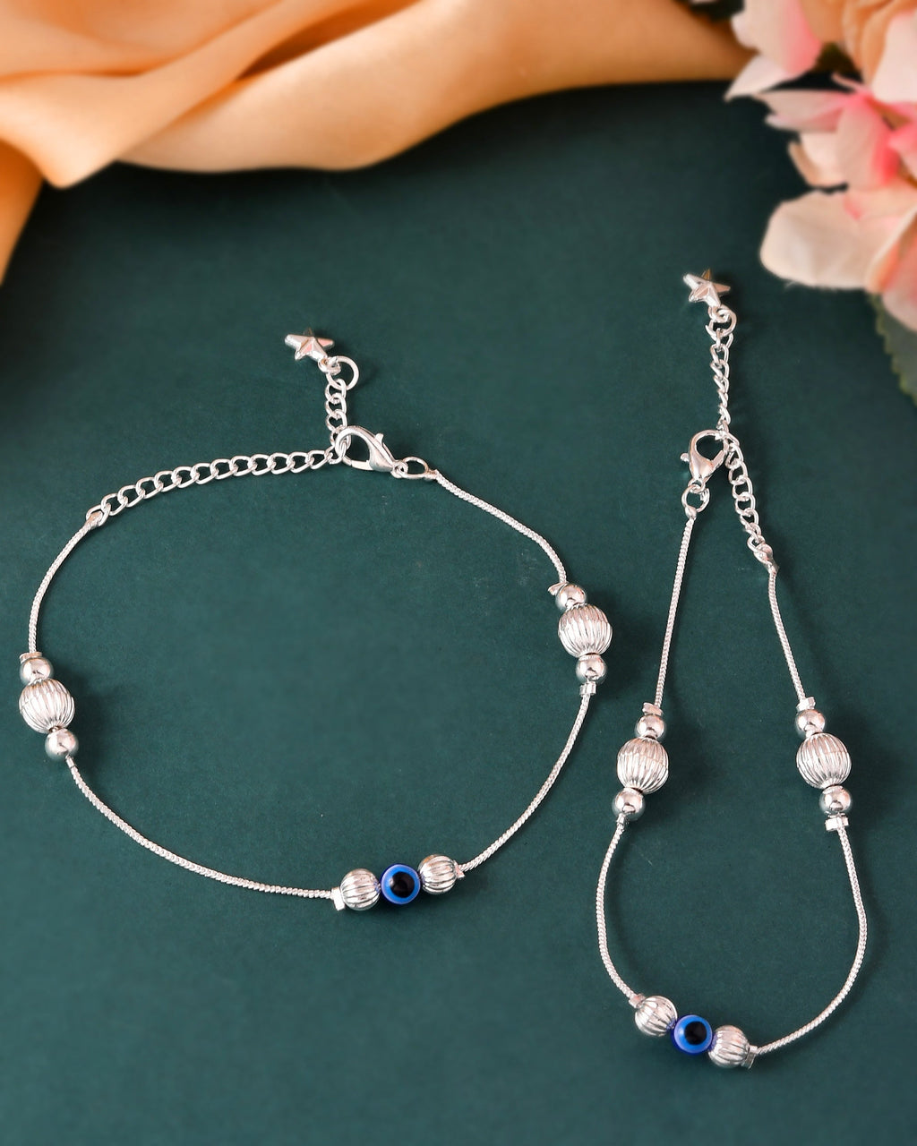 VOJ Set of 2 Silver Plated Handcrafted Evil Eye Anklet | Grocsy