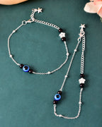 VOJ Set of 2 Silver Plated Evil Eye Beaded Anklet | Grocsy