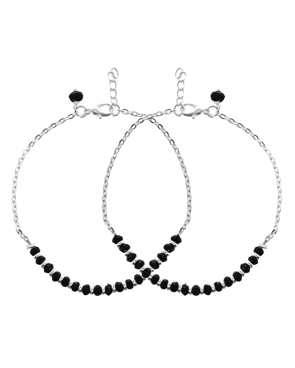 VOJ Set Of 2 Silver-Plated Artificial Beads Stainless Steel Anklet | Grocsy