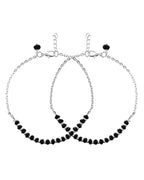 VOJ Set Of 2 Silver-Plated Artificial Beads Stainless Steel Anklet | Grocsy