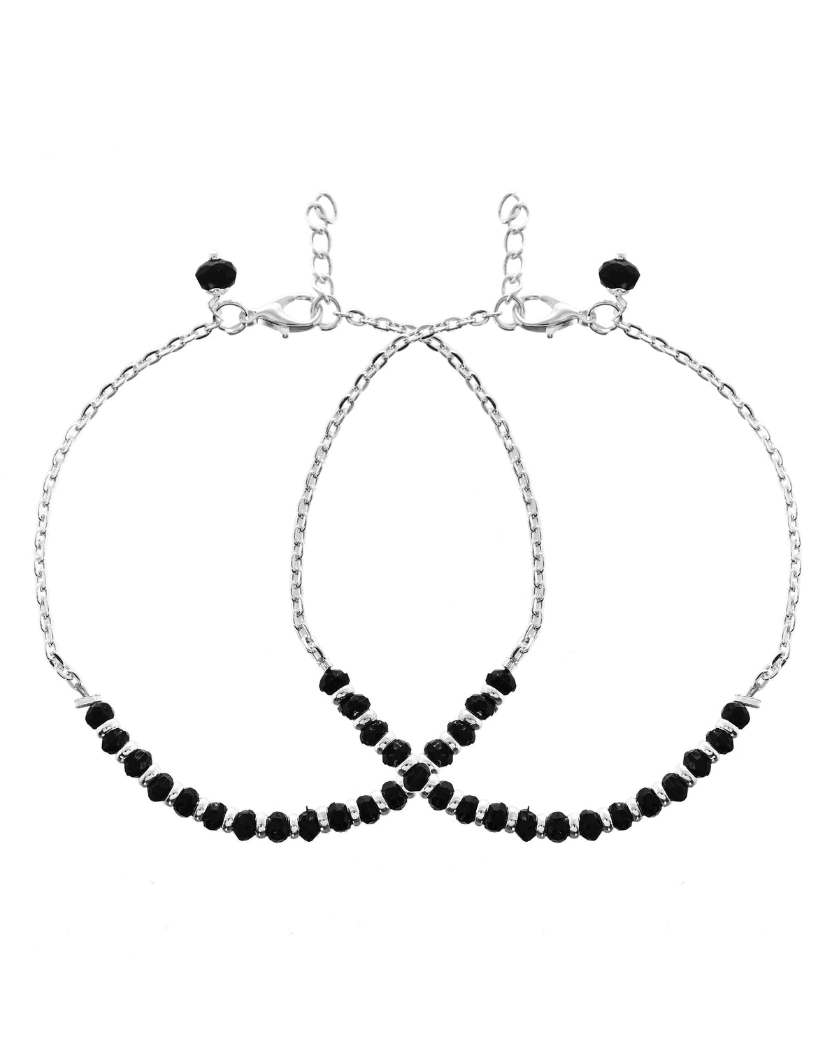 VOJ Set Of 2 Silver-Plated Artificial Beads Stainless Steel Anklet | Grocsy